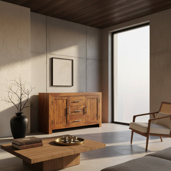 Hochwertiges Sideboard aus Holz mit Stauraum und Metallgriffen – Möbel online kaufen bei Kadima Design_