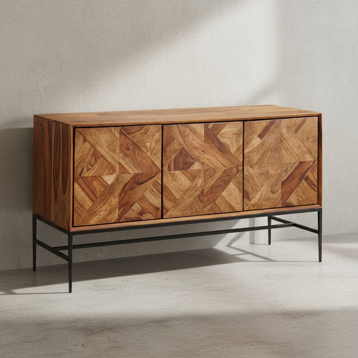 Massivholz Sideboard Sheesham_ 123x70x45 cm_ Industrial-Design_ Stauraum - KADIMA DESIGN_Größe_ 123x45x70 cm_