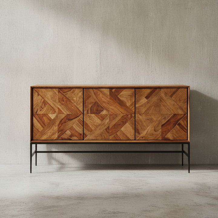 Massivholz Sideboard Sheesham_ 123x70x45 cm_ Industrial-Design_ Stauraum - KADIMA DESIGN_Größe_ 123x45x70 cm_