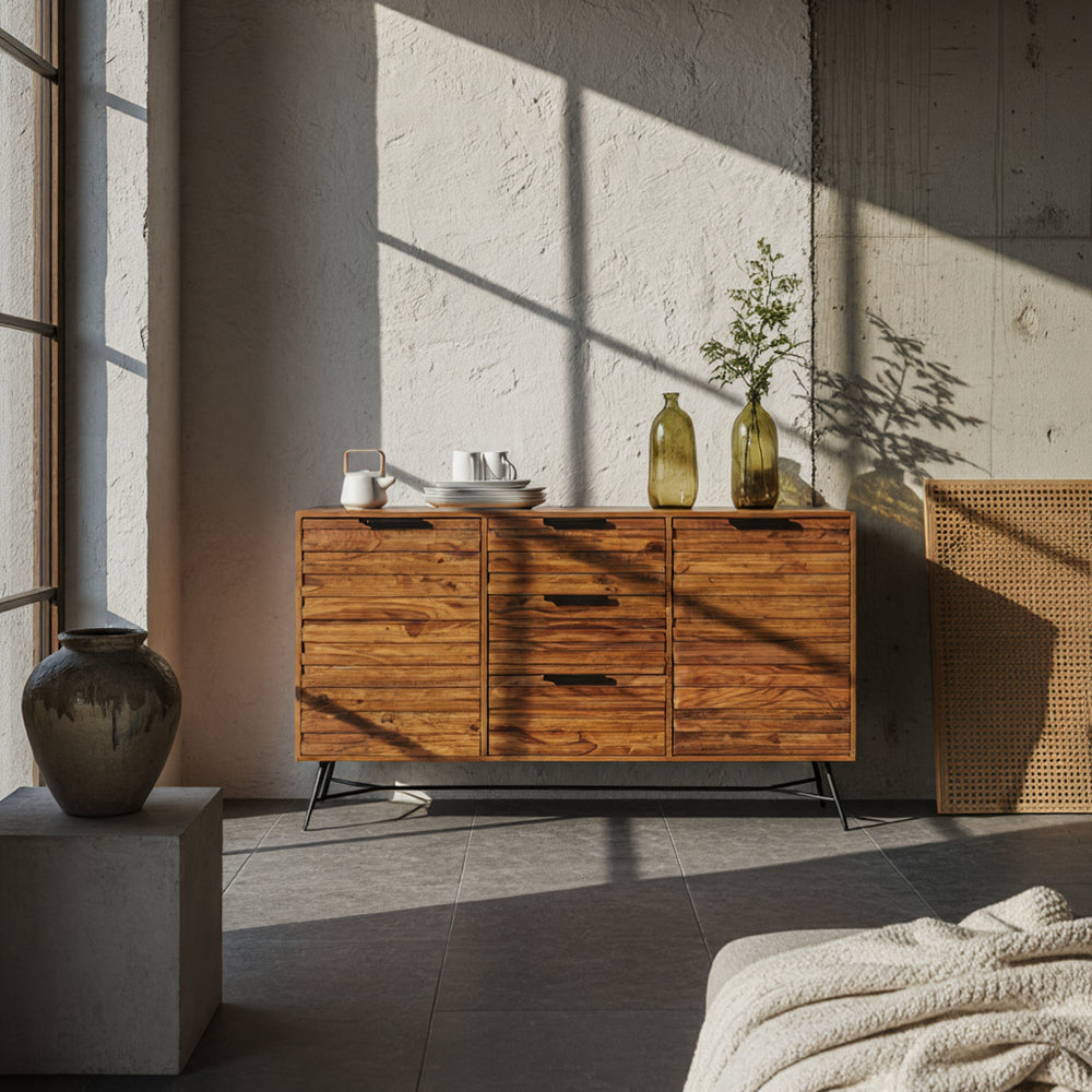 Holz Anrichte mit Stauraum und moderner Front im Wohnzimmer – Möbel online im Kadima Design Shop_