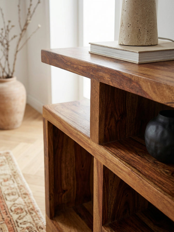 Sheesham-Holz Sideboard im Landhausstil_ 115x76x40 cm_ Multifunktionale TV-Kommode - KADIMA DESIGN_Größe_ 115x40x76 cm_