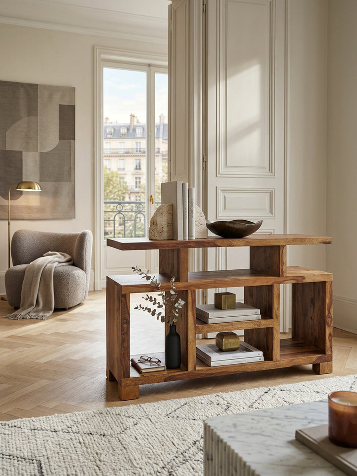 Sheesham-Holz Sideboard im Landhausstil_ 115x76x40 cm_ Multifunktionale TV-Kommode - KADIMA DESIGN_Größe_ 115x40x76 cm_