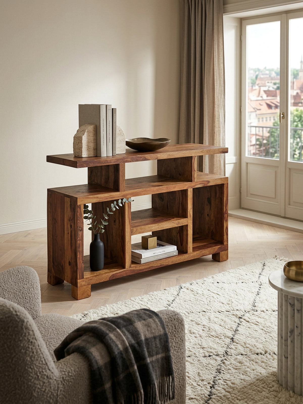 Sheesham-Holz Sideboard im Landhausstil  115x76x40 cm  Multifunktionale TV-Kommode - KADIMA DESIGN Größe  115x40x76 cm
