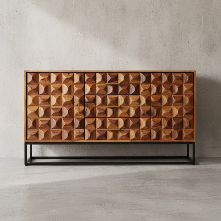 Sheesham Holz Sideboard_ 145x81x45 cm_ Industrial Design_ Metallgestell - KADIMA DESIGN_Größe_ 145x45x81 cm_