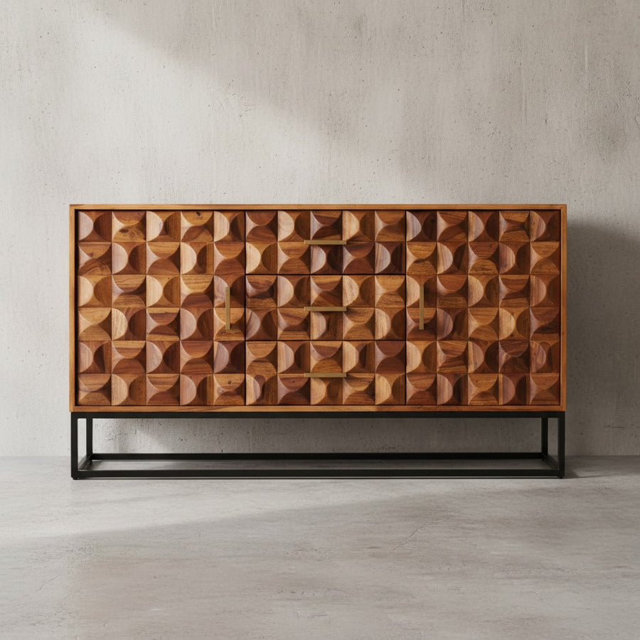 Sheesham Holz Sideboard_ 145x81x45 cm_ Industrial Design_ Metallgestell - KADIMA DESIGN_Größe_ 145x45x81 cm_