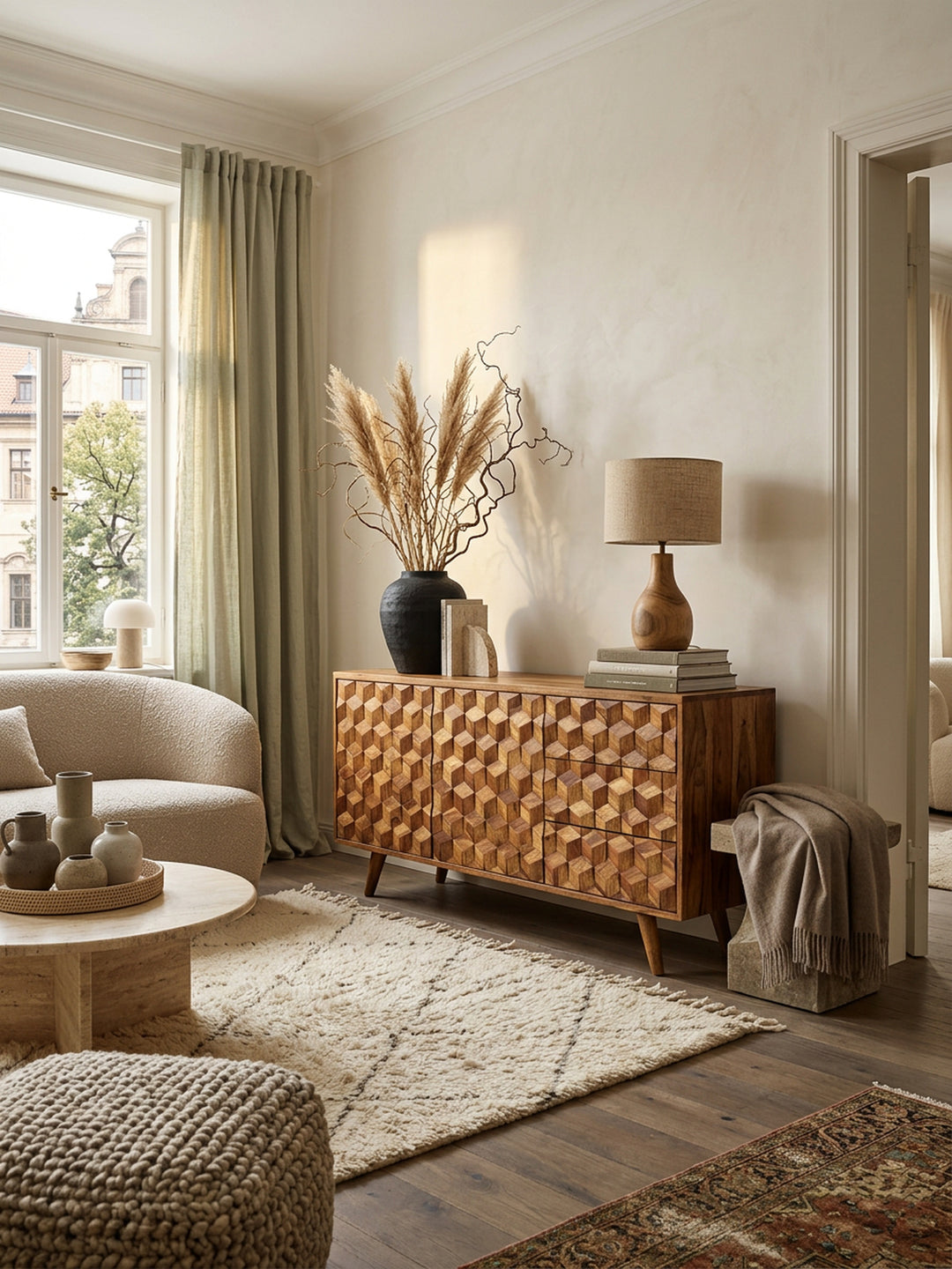 Massivholz-Sideboard in Sheesham_ Praktisches Design mit Türen &amp; Schubladen_ 138x76x45 cm - KADIMA DESIGN_Größe_ 138x45x76 cm_
