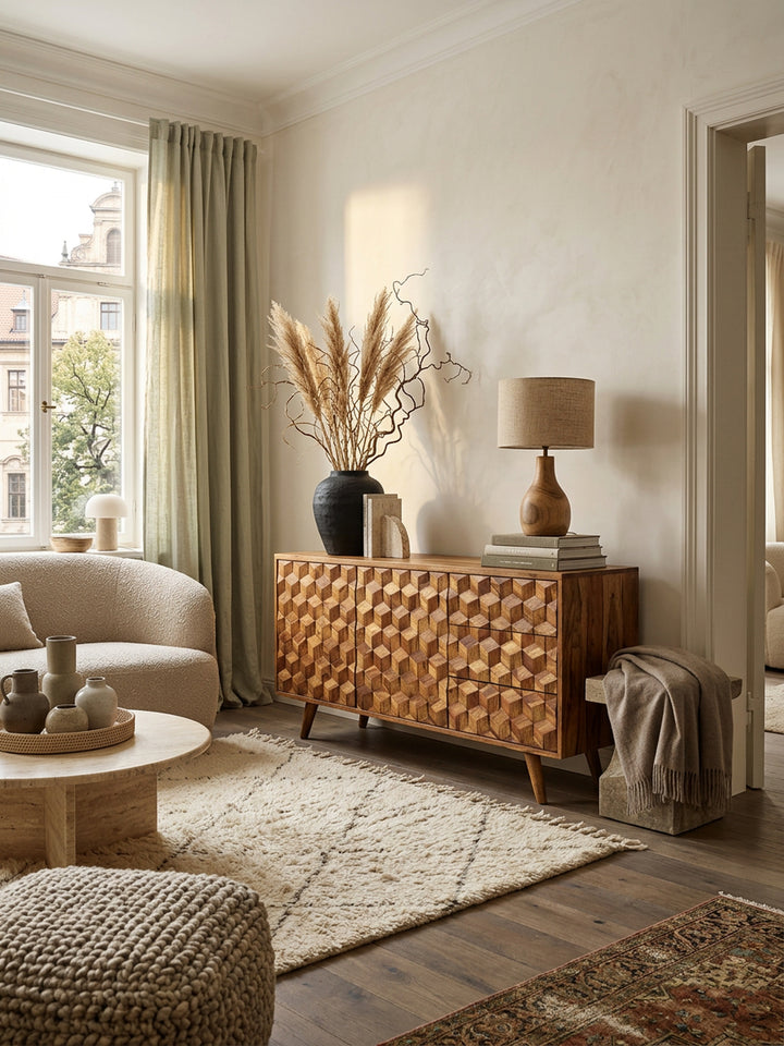 Massivholz-Sideboard in Sheesham_ Praktisches Design mit Türen &amp;amp; Schubladen_ 138x76x45 cm - KADIMA DESIGN_Größe_ 138x45x76 cm_