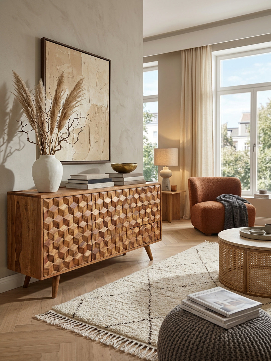 Massivholz-Sideboard in Sheesham_ Praktisches Design mit Türen &amp; Schubladen_ 138x76x45 cm - KADIMA DESIGN_Größe_ 138x45x76 cm_