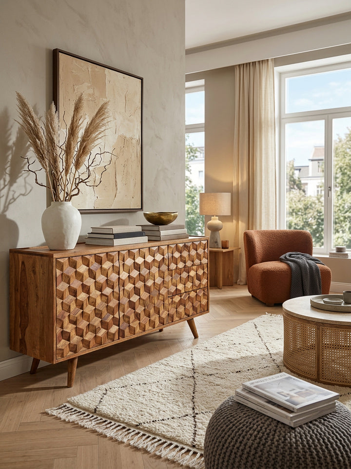 Massivholz-Sideboard in Sheesham_ Praktisches Design mit Türen &amp;amp; Schubladen_ 138x76x45 cm - KADIMA DESIGN_Größe_ 138x45x76 cm_