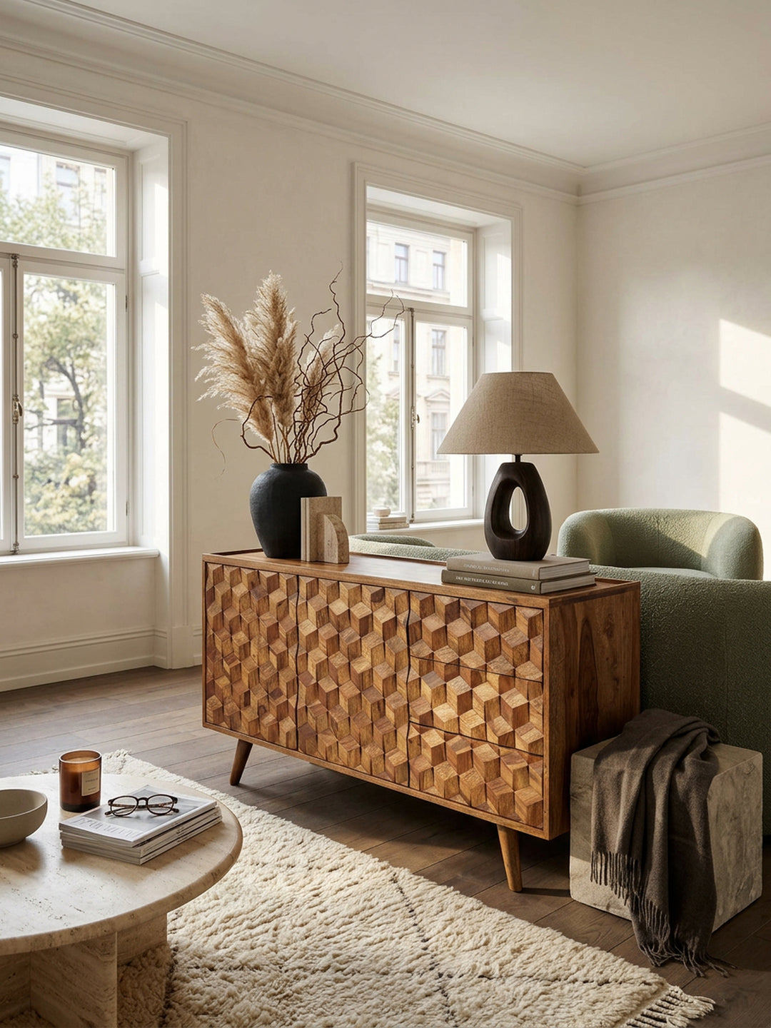 Massivholz-Sideboard in Sheesham_ Praktisches Design mit Türen &amp; Schubladen_ 138x76x45 cm - KADIMA DESIGN_Größe_ 138x45x76 cm_