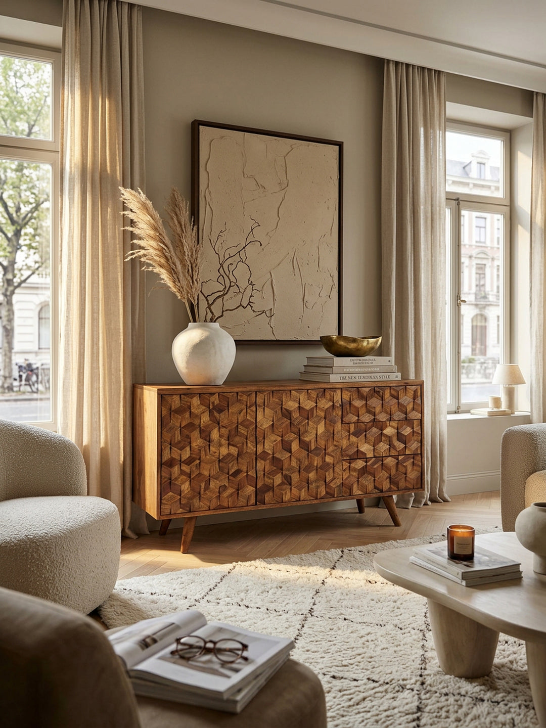 Massivholz-Sideboard in Sheesham_ Praktisches Design mit Türen &amp; Schubladen_ 138x76x45 cm - KADIMA DESIGN_Größe_ 138x45x76 cm_