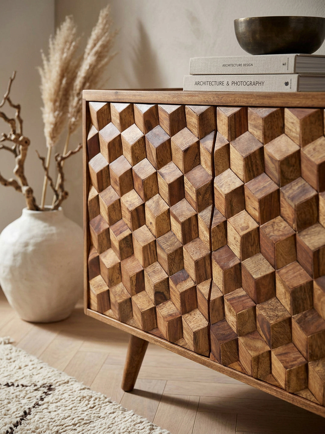 Massivholz-Sideboard in Sheesham_ Praktisches Design mit Türen &amp; Schubladen_ 138x76x45 cm - KADIMA DESIGN_Größe_ 138x45x76 cm_