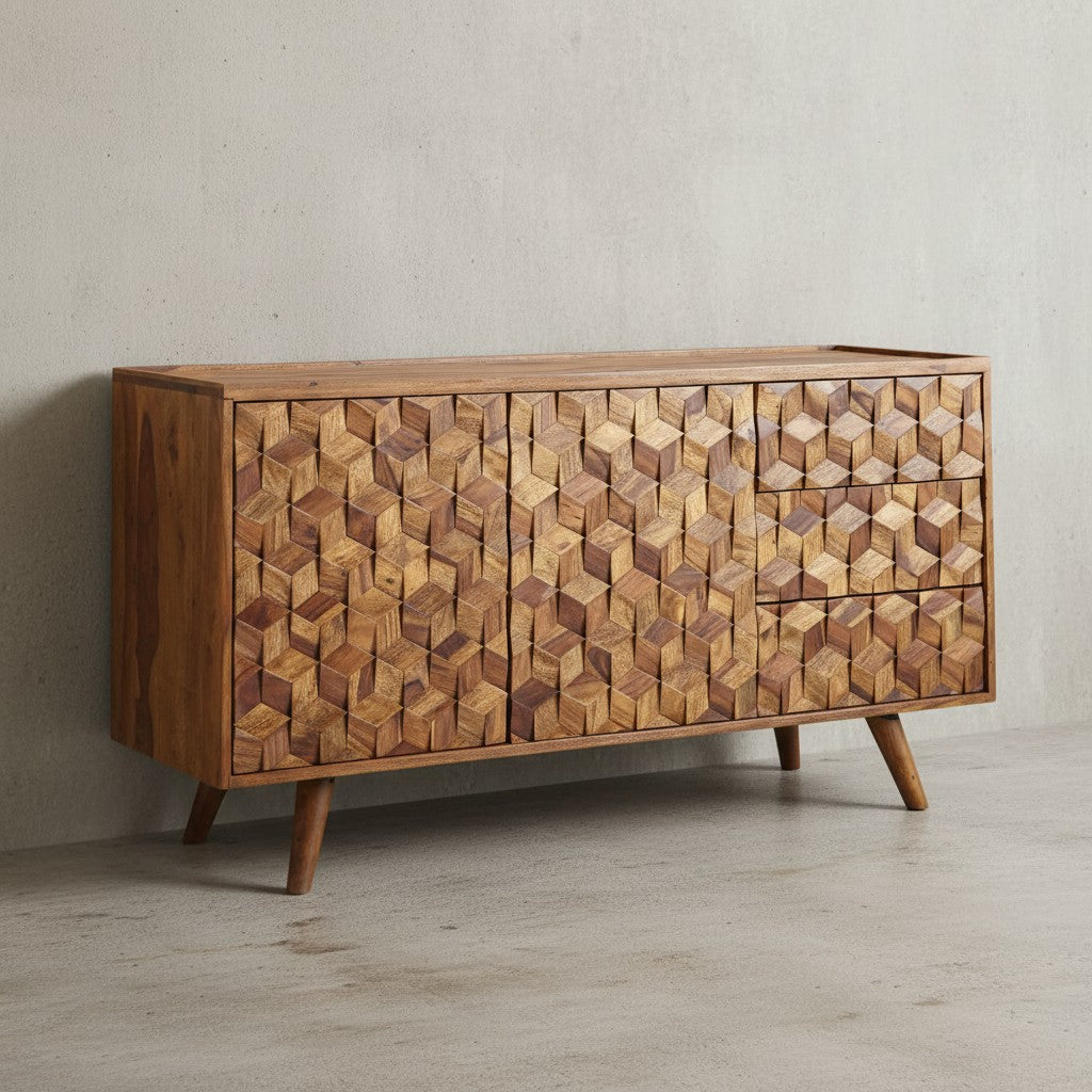 Massivholz-Sideboard in Sheesham_ Praktisches Design mit Türen & Schubladen_ 138x76x45 cm - KADIMA DESIGN_Größe_ 138x45x76 cm_
