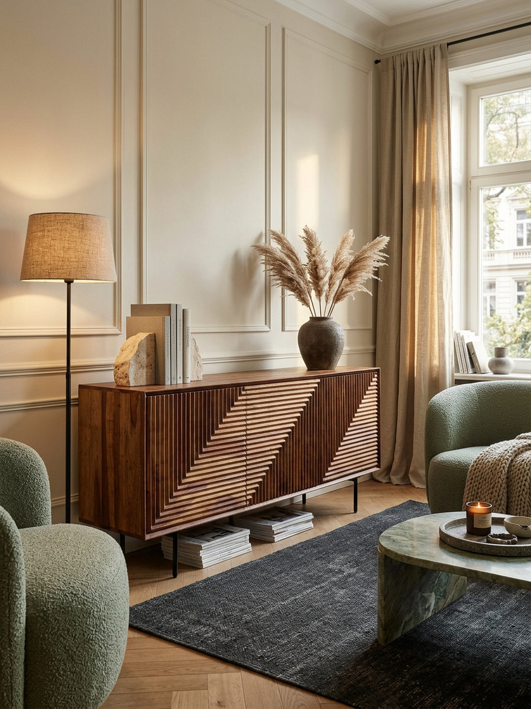 Sideboard – Massivholz/Metall, 148x72x40 cm, modern, 3 Türen