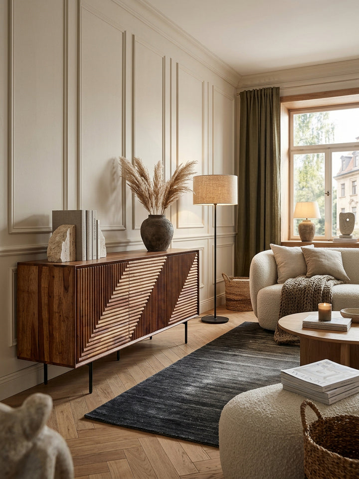 Sideboard aus Sheesham Massivholz und Metall_ Modernes Design_ 148x72x40 cm_ mit 3 Türen - KADIMA DESIGN_Größe_ 148x40x72 cm_