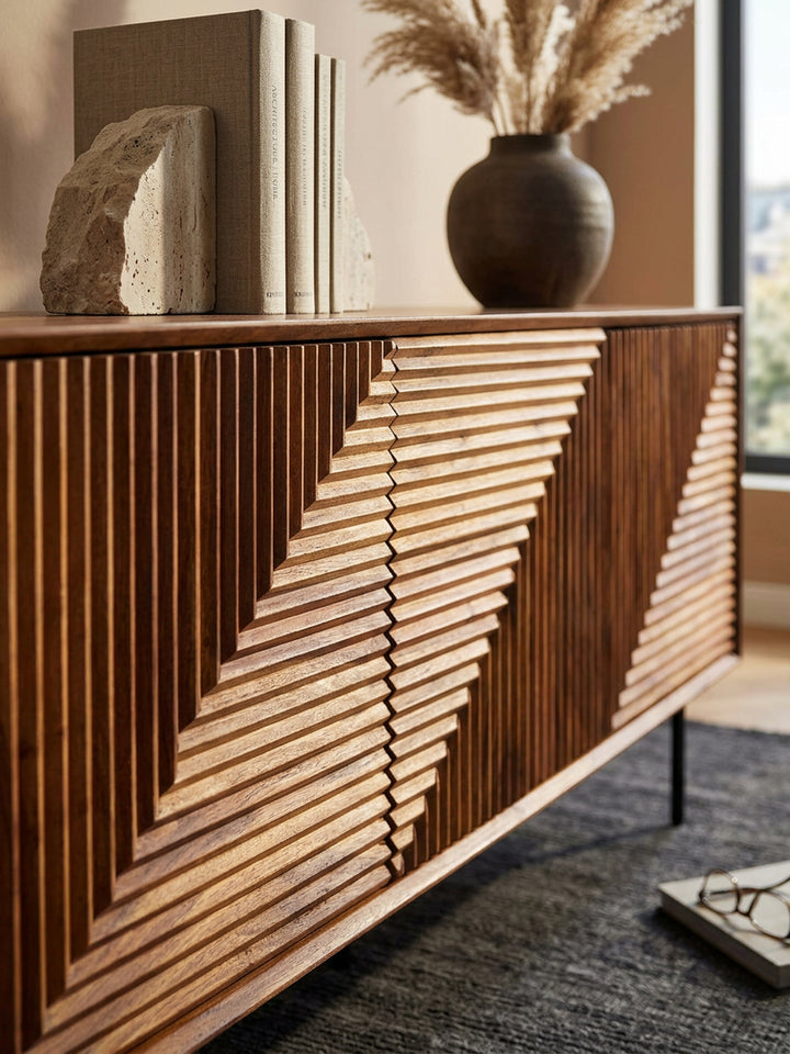 Sideboard aus Sheesham Massivholz und Metall_ Modernes Design_ 148x72x40 cm_ mit 3 Türen - KADIMA DESIGN_Größe_ 148x40x72 cm_