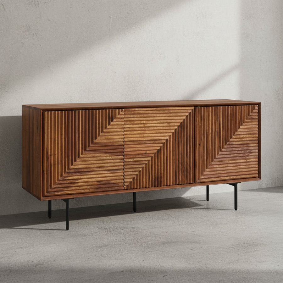 Sideboard aus Sheesham Massivholz und Metall_ Modernes Design_ 148x72x40 cm_ mit 3 Türen - KADIMA DESIGN_Größe_ 148x40x72 cm_