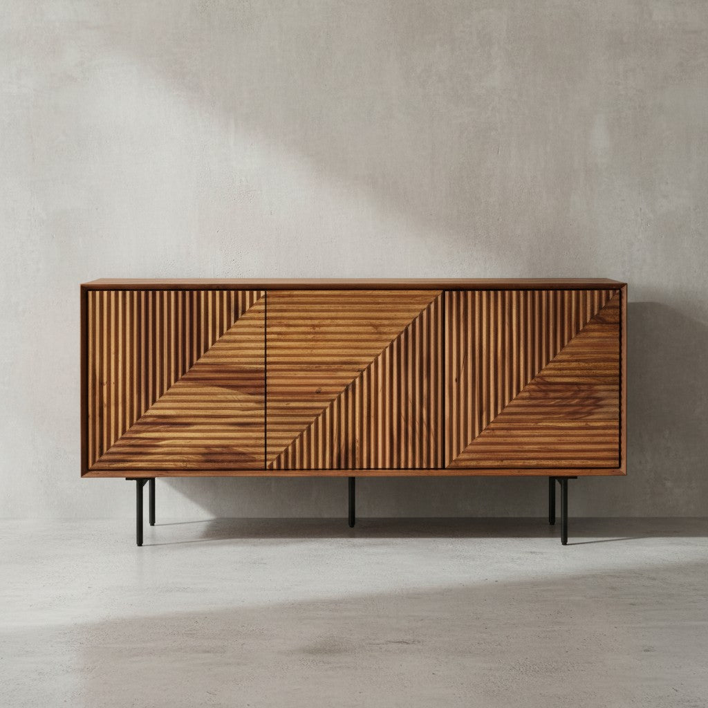 Sideboard aus Sheesham Massivholz und Metall_ Modernes Design_ 148x72x40 cm_ mit 3 Türen - KADIMA DESIGN_Größe_ 148x40x72 cm_