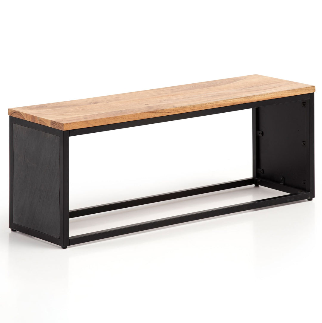Sitzbank – Akazie Massivholz/Steinoptik, 120x45x35 cm, Metallgestell