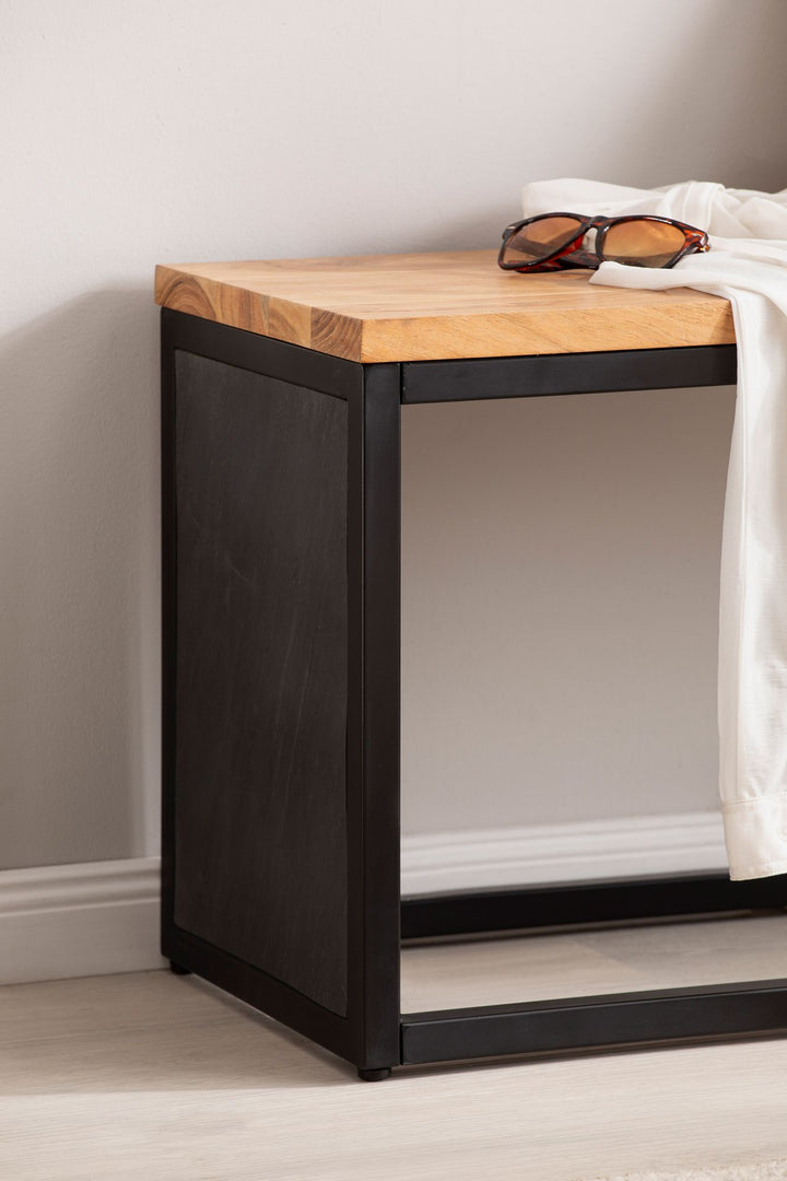Sitzbank – Akazie Massivholz/Steinoptik, 120x45x35 cm, Metallgestell