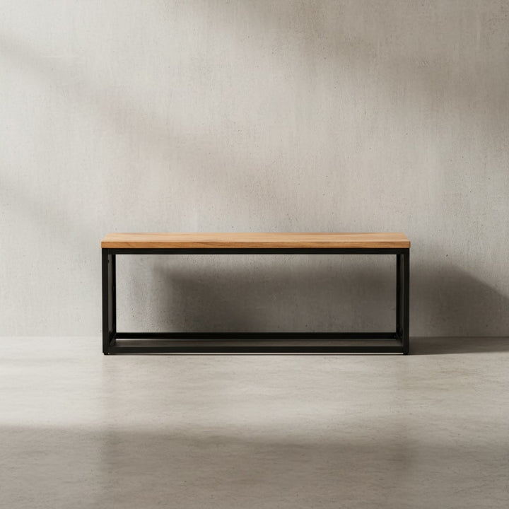 Sitzbank Akazie Massivholz / Steinoptik 120x45x35 cm Flurbank mit Metallgestell - Design Bettbank Schlafzimmer - Kleine Garderobenbank Esszimmerbank_