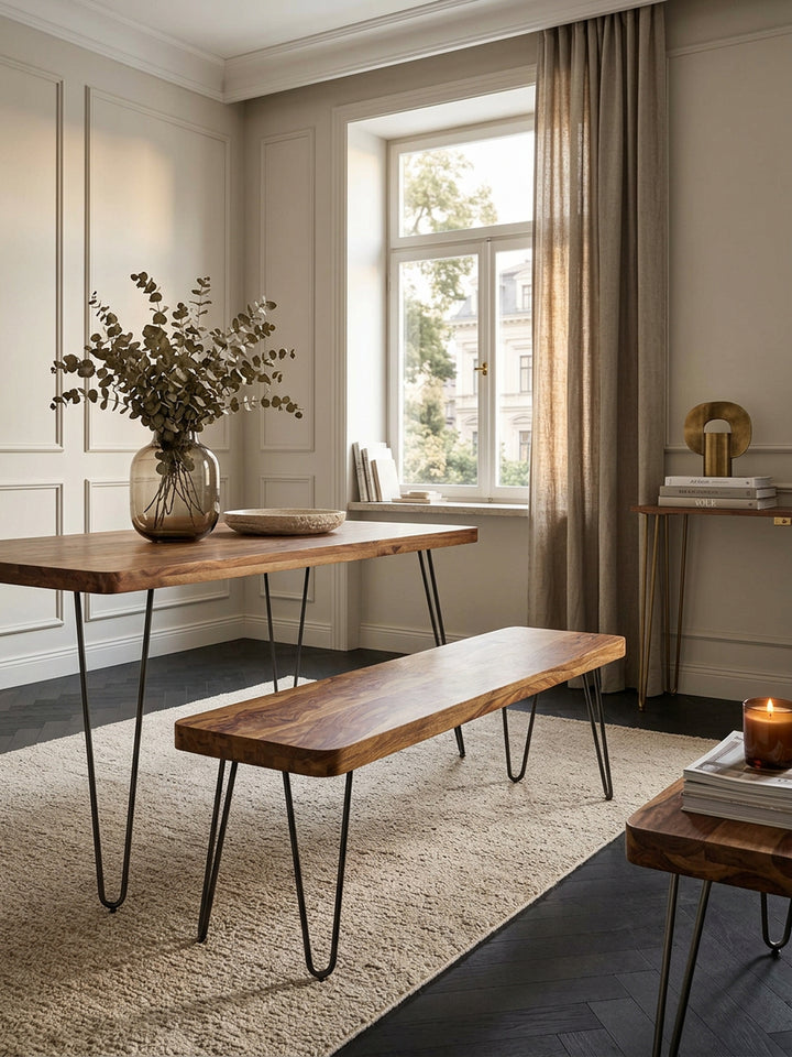 Sitzbank BALU Massivholz_ Landhausstil_ verschiedene Größen_ Metallbeine_ einfache Pflege - KADIMA DESIGN_Farbe_ Braun_ Größe_ 160x40x45 cm_