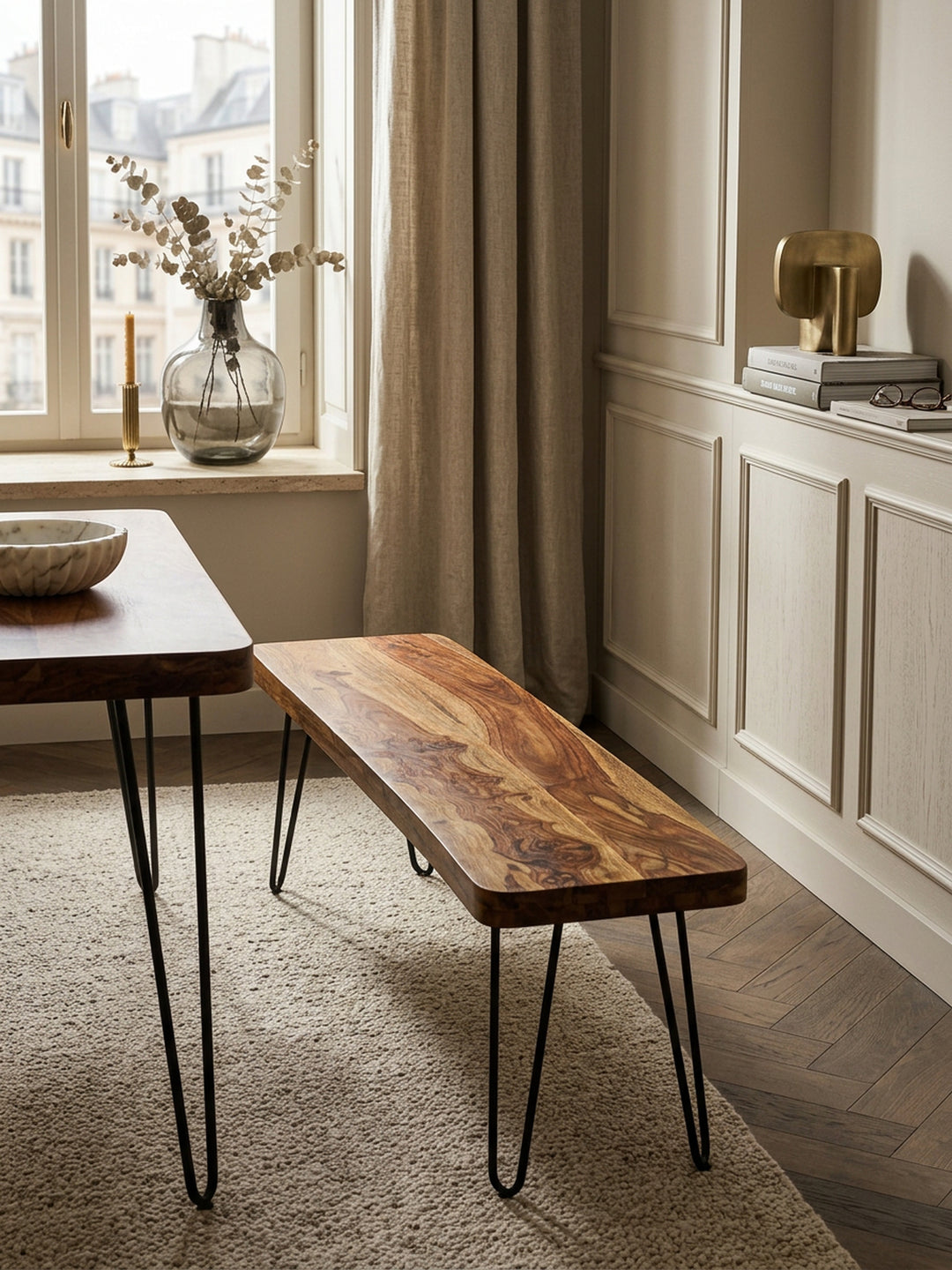 Sitzbank BALU Massivholz_ Landhausstil_ verschiedene Größen_ Metallbeine_ einfache Pflege - KADIMA DESIGN_Farbe_ Braun_ Größe_ 160x40x45 cm_