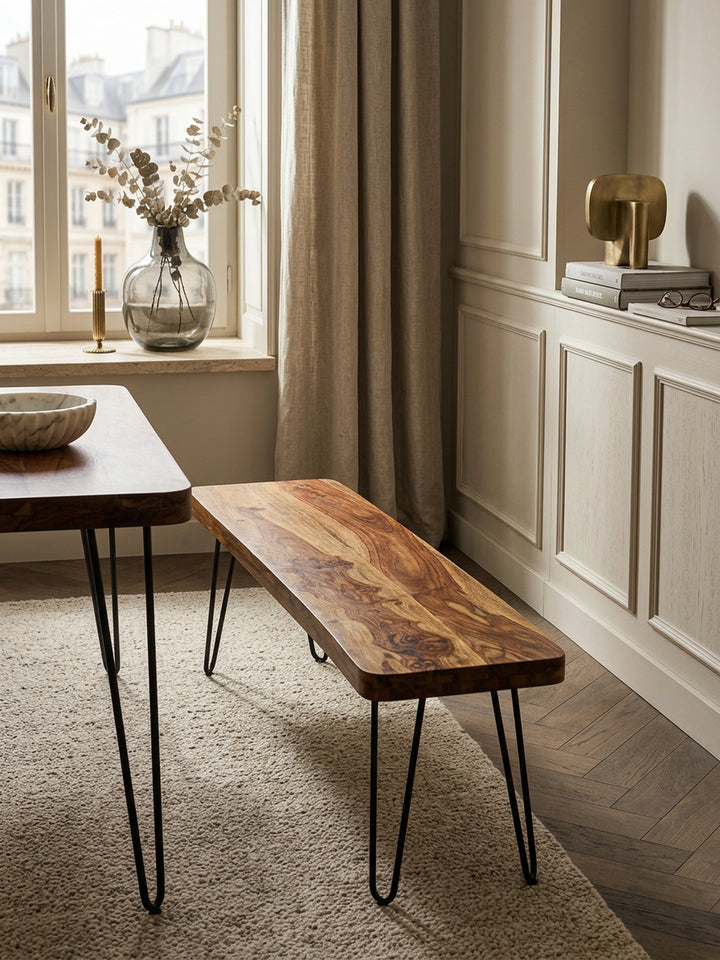 Sitzbank BALU Massivholz_ Landhausstil_ verschiedene Größen_ Metallbeine_ einfache Pflege - KADIMA DESIGN_Farbe_ Braun_ Größe_ 160x40x45 cm_