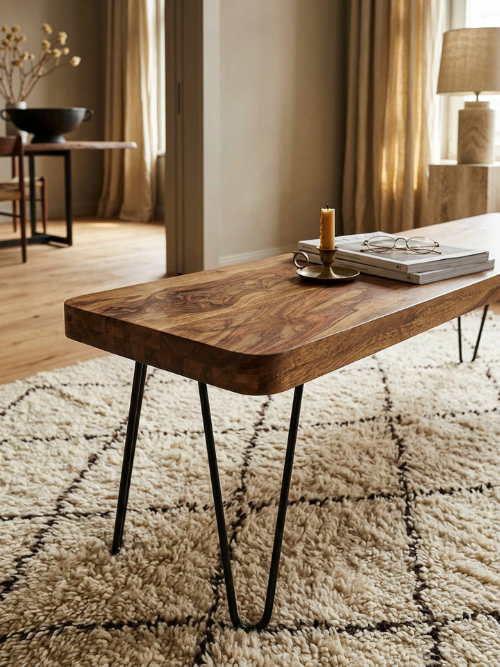 Sitzbank BALU Massivholz_ Landhausstil_ verschiedene Größen_ Metallbeine_ einfache Pflege - KADIMA DESIGN_Farbe_ Braun_ Größe_ 160x40x45 cm_