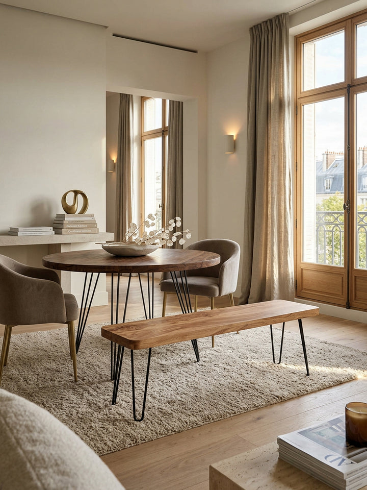 Sitzbank BALU Massivholz_ Landhausstil_ verschiedene Größen_ Metallbeine_ einfache Pflege - KADIMA DESIGN_Farbe_ Beige_ Größe_ 160x40x45 cm_