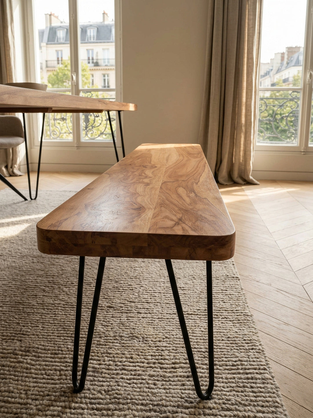 Sitzbank BALU Massivholz_ Landhausstil_ verschiedene Größen_ Metallbeine_ einfache Pflege - KADIMA DESIGN_Farbe_ Beige_ Größe_ 160x40x45 cm_