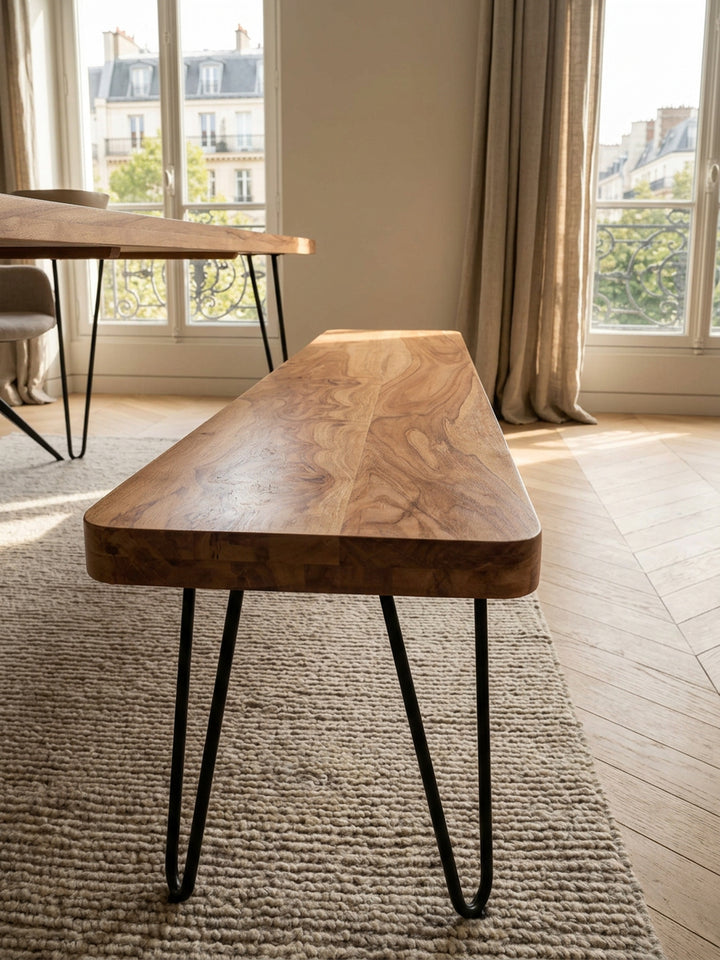 Sitzbank BALU Massivholz_ Landhausstil_ verschiedene Größen_ Metallbeine_ einfache Pflege - KADIMA DESIGN_Farbe_ Beige_ Größe_ 160x40x45 cm_