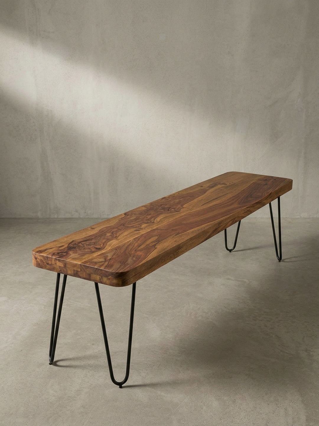 Esszimmerbänke Sheesham Massivholz natur Seitenansicht 180x40x45 cm schlankes Profil_