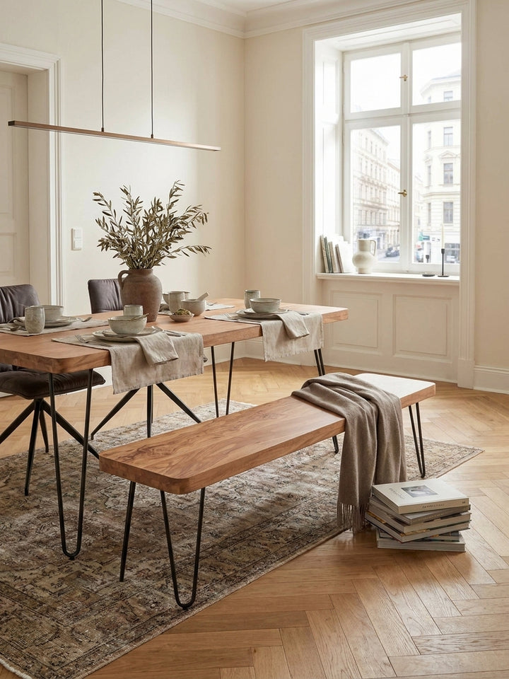 Esszimmerbänke Akazie Massivholz natur 160x40x45 cm Wohnidee Esszimmer Einrichtungsidee stilvoll kombinieren Design Möbel Inspiration Wohnen Interior Zuhause Wohnzimmer modern hochwertig_