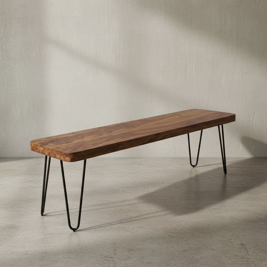 Sitzbank BALU Massivholz_ Landhausstil_ verschiedene Größen_ Metallbeine_ einfache Pflege - KADIMA DESIGN_Farbe_ Braun_ Größe_ 160x40x45 cm_