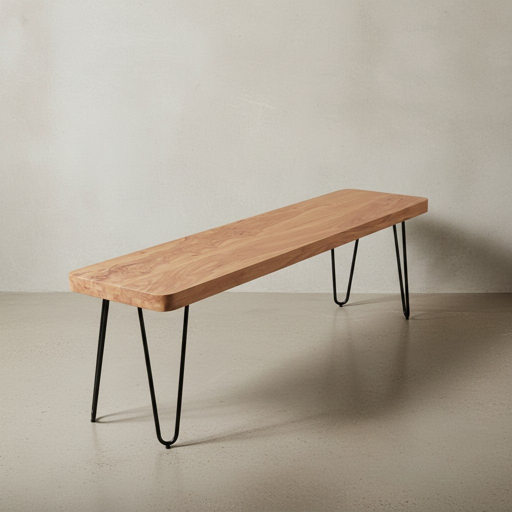 Sitzbank BALU Massivholz_ Landhausstil_ verschiedene Größen_ Metallbeine_ einfache Pflege - KADIMA DESIGN_Farbe_ Beige_ Größe_ 160x40x45 cm_