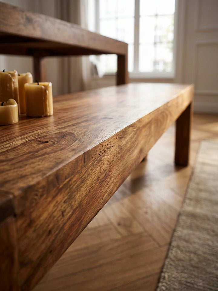 Sitzbank Landhaus-Stil_ Massivholz_ Akazie/Sheesham_ 160/180x45 cm_ 200/250 kg Belastung_ handgefertigt - KADIMA DESIGN_Farbe_ Braun_ Größe_ 180x35x45 cm_