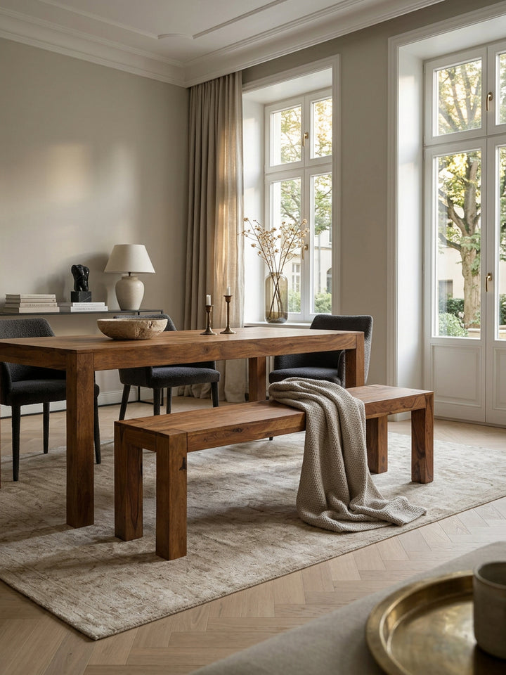 Sitzbank Landhaus-Stil_ Massivholz_ Akazie/Sheesham_ 160/180x45 cm_ 200/250 kg Belastung_ handgefertigt - KADIMA DESIGN_Farbe_ Braun_ Größe_ 180x35x45 cm_