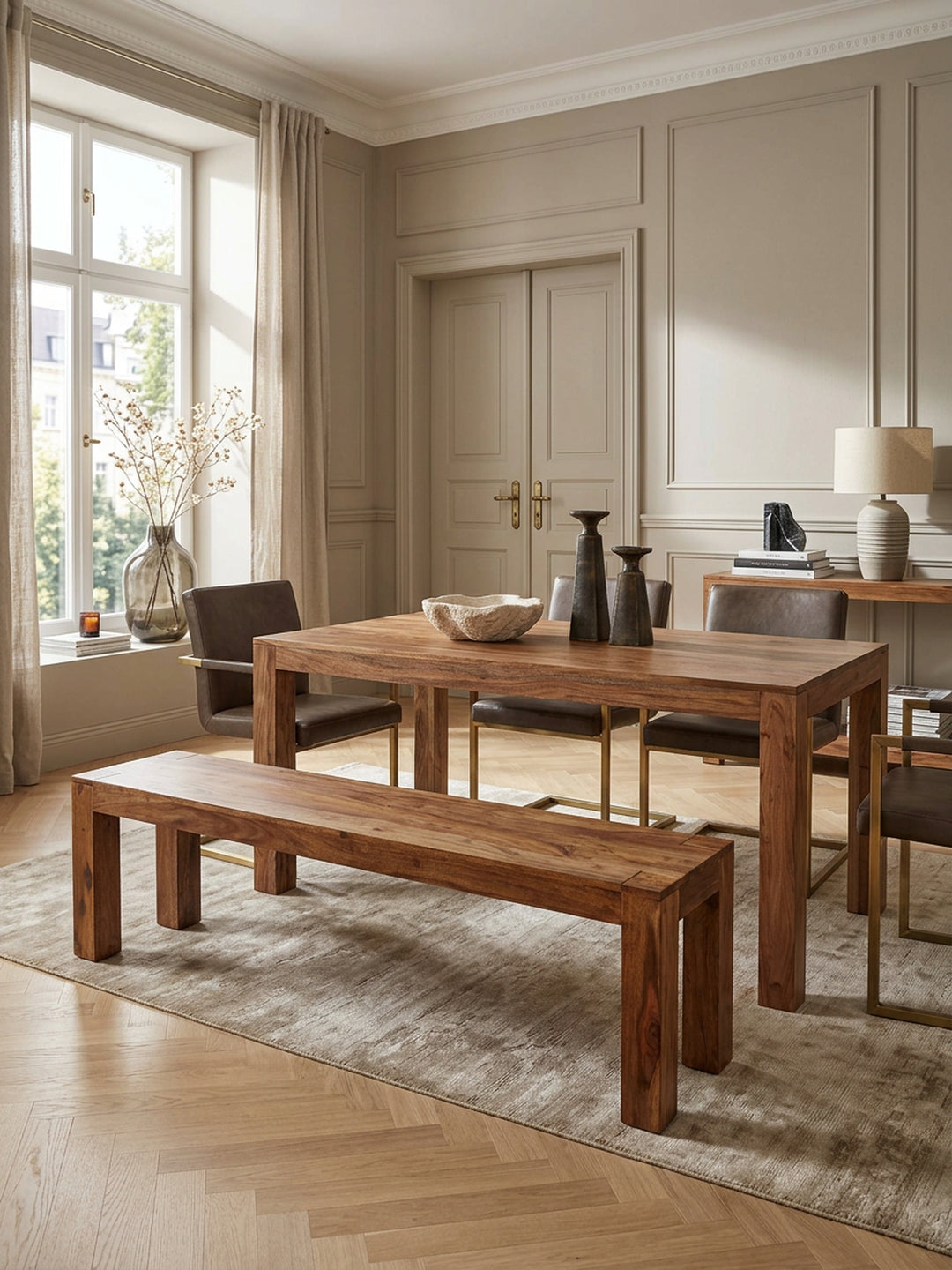 Sitzbank Landhaus-Stil_ Massivholz_ Akazie/Sheesham_ 160/180x45 cm_ 200/250 kg Belastung_ handgefertigt - KADIMA DESIGN_Farbe_ Braun_ Größe_ 180x35x45 cm_