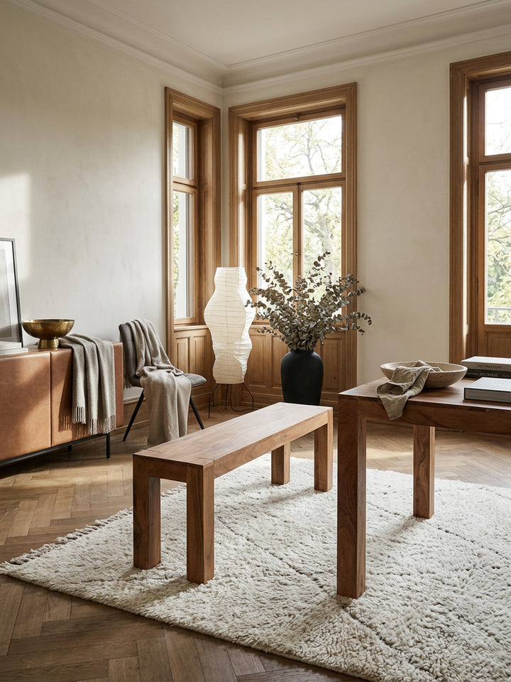Sitzbank Landhaus-Stil_ Massivholz_ Akazie/Sheesham_ 160/180x45 cm_ 200/250 kg Belastung_ handgefertigt - KADIMA DESIGN_Farbe_ Beige_ Größe_ 120x35x45 cm_