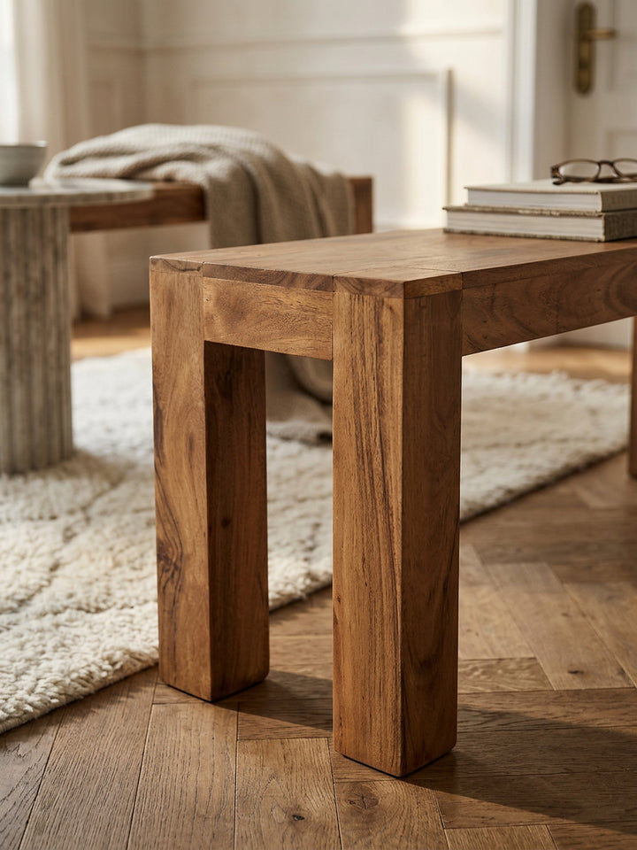 Sitzbank Landhaus-Stil_ Massivholz_ Akazie/Sheesham_ 160/180x45 cm_ 200/250 kg Belastung_ handgefertigt - KADIMA DESIGN_Farbe_ Beige_ Größe_ 120x35x45 cm_