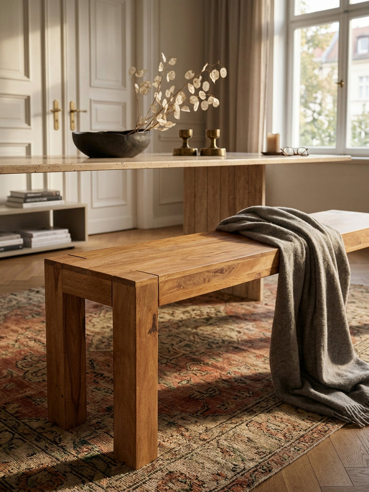 Sitzbank Landhaus-Stil_ Massivholz_ Akazie/Sheesham_ 160/180x45 cm_ 200/250 kg Belastung_ handgefertigt - KADIMA DESIGN_Farbe_ Beige_ Größe_ 120x35x45 cm_