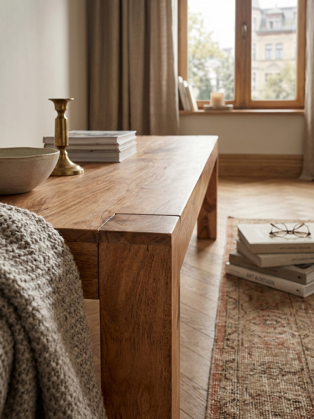 Sitzbank Landhaus-Stil_ Massivholz_ Akazie/Sheesham_ 160/180x45 cm_ 200/250 kg Belastung_ handgefertigt - KADIMA DESIGN_Farbe_ Beige_ Größe_ 120x35x45 cm_