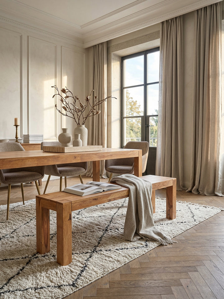Sitzbank Landhaus-Stil_ Massivholz_ Akazie/Sheesham_ 160/180x45 cm_ 200/250 kg Belastung_ handgefertigt - KADIMA DESIGN_Farbe_ Beige_ Größe_ 120x35x45 cm_