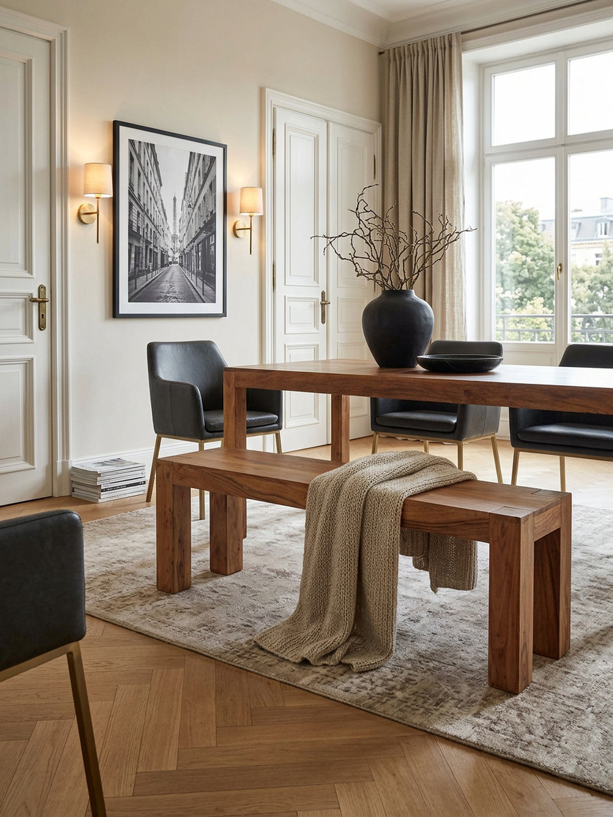 Sitzbank Landhaus-Stil_ Massivholz_ Akazie/Sheesham_ 160/180x45 cm_ 200/250 kg Belastung_ handgefertigt - KADIMA DESIGN_Farbe_ Beige_ Größe_ 120x35x45 cm_