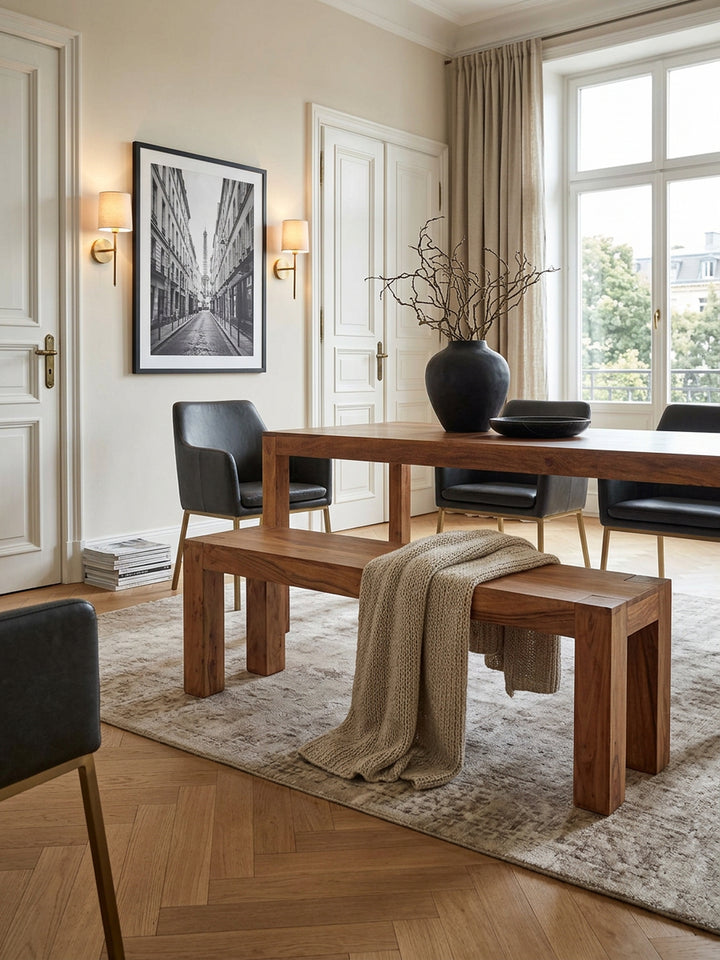 Sitzbank Landhaus-Stil_ Massivholz_ Akazie/Sheesham_ 160/180x45 cm_ 200/250 kg Belastung_ handgefertigt - KADIMA DESIGN_Farbe_ Beige_ Größe_ 120x35x45 cm_