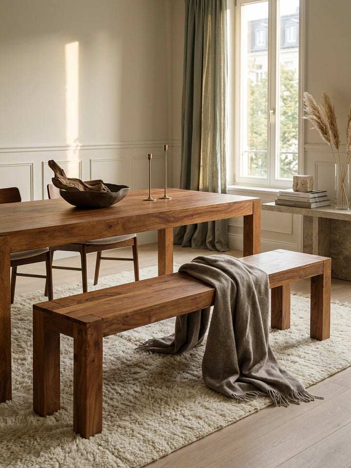 Sitzbank Landhaus-Stil_ Massivholz_ Akazie/Sheesham_ 160/180x45 cm_ 200/250 kg Belastung_ handgefertigt - KADIMA DESIGN_Farbe_ Braun_ Größe_ 120x35x45 cm_