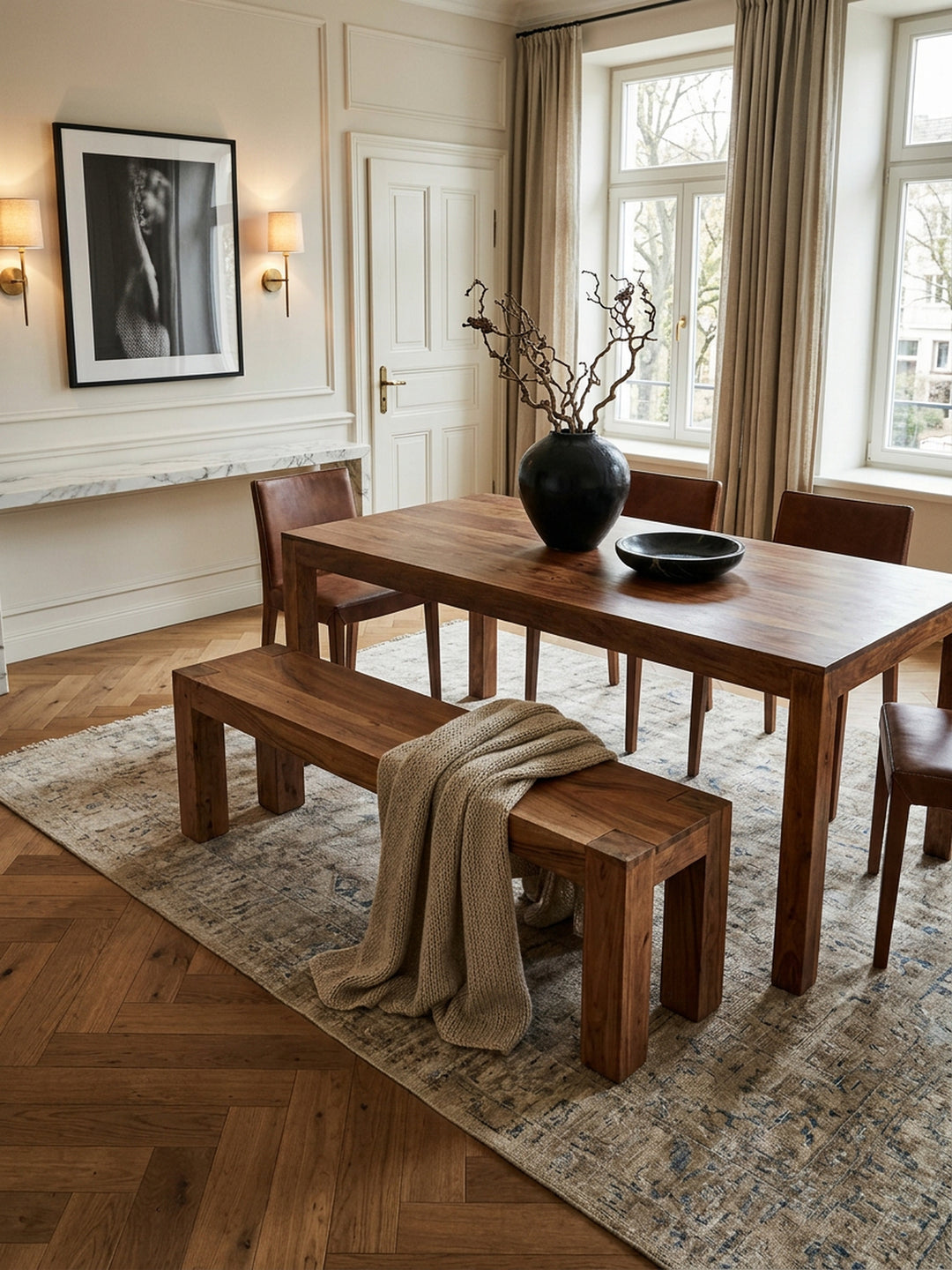 Sitzbank Landhaus-Stil_ Massivholz_ Akazie/Sheesham_ 160/180x45 cm_ 200/250 kg Belastung_ handgefertigt - KADIMA DESIGN_Farbe_ Braun_ Größe_ 120x35x45 cm_
