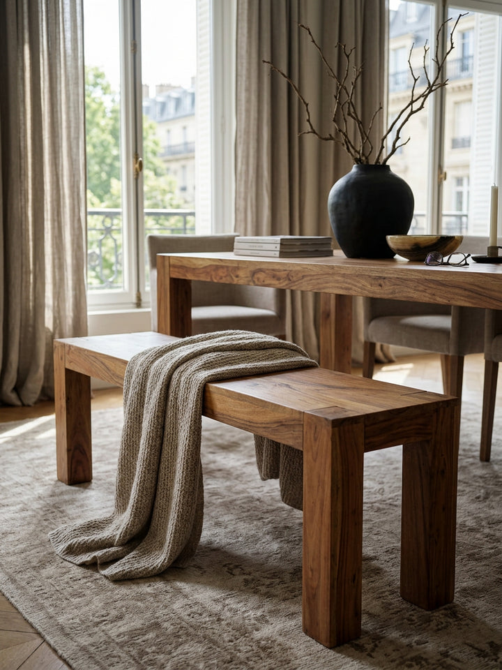 Sitzbank Landhaus-Stil_ Massivholz_ Akazie/Sheesham_ 160/180x45 cm_ 200/250 kg Belastung_ handgefertigt - KADIMA DESIGN_Farbe_ Braun_ Größe_ 120x35x45 cm_