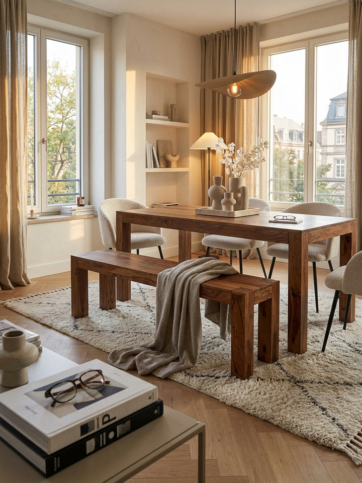 Sitzbank Landhaus-Stil_ Massivholz_ Akazie/Sheesham_ 160/180x45 cm_ 200/250 kg Belastung_ handgefertigt - KADIMA DESIGN_Farbe_ Braun_ Größe_ 140x35x45 cm_
